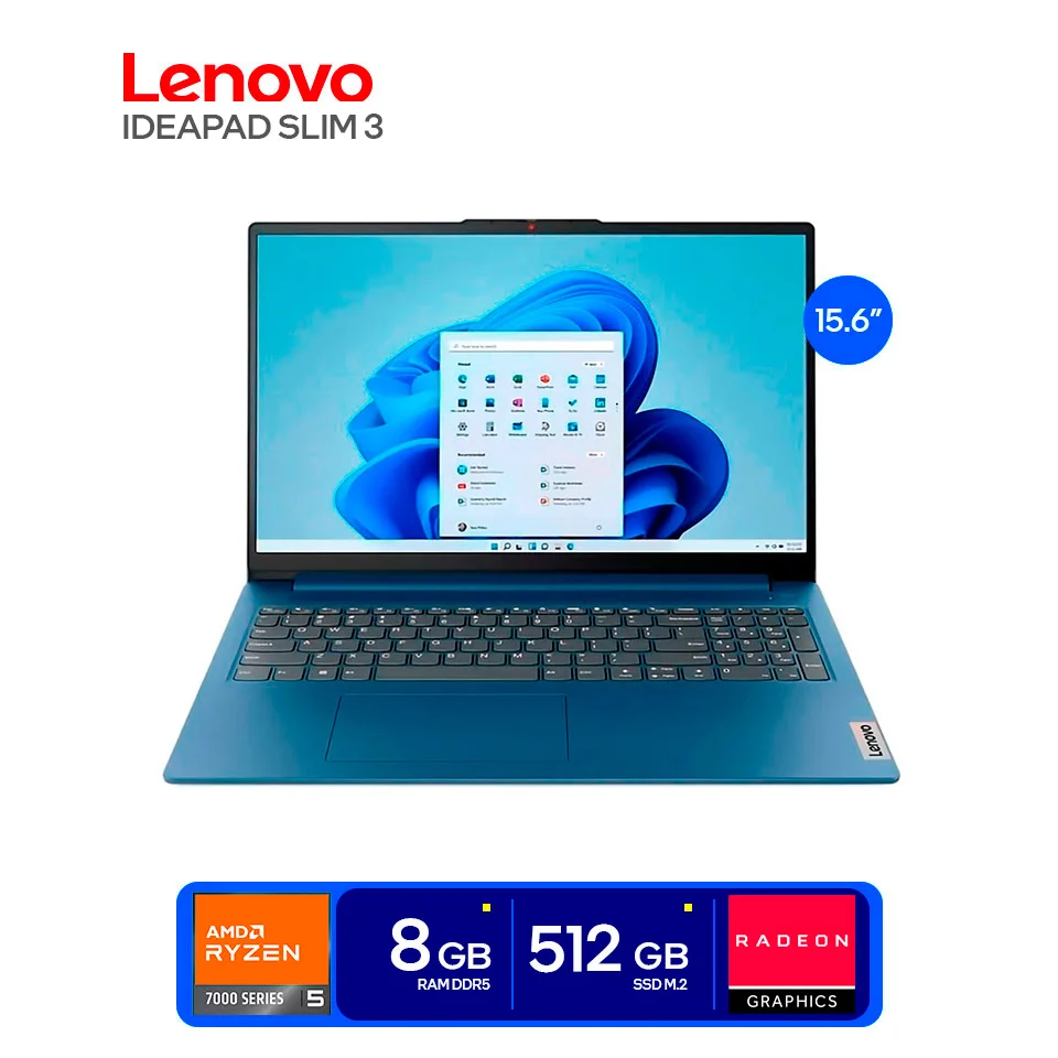 LENOVO LAPTOP IDEAPAD Slim 3 15AMN AMD RYZEN 5 7520U 16GB DDR5 ONBOARD RAM 1TB SSD 15.6" FHD Artic