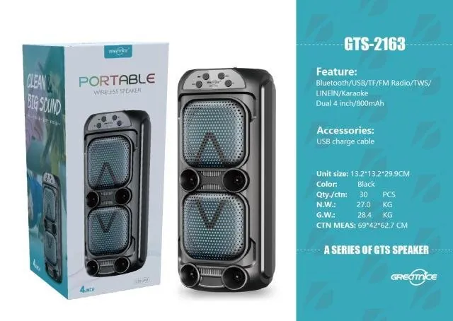 Parlante Bluetooth Doble 4" 10W con Luces de Colores