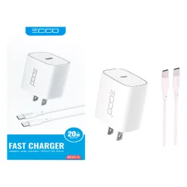 Cargador ECCO 20W EC20-C PD + Cable USB-C a USB-C New