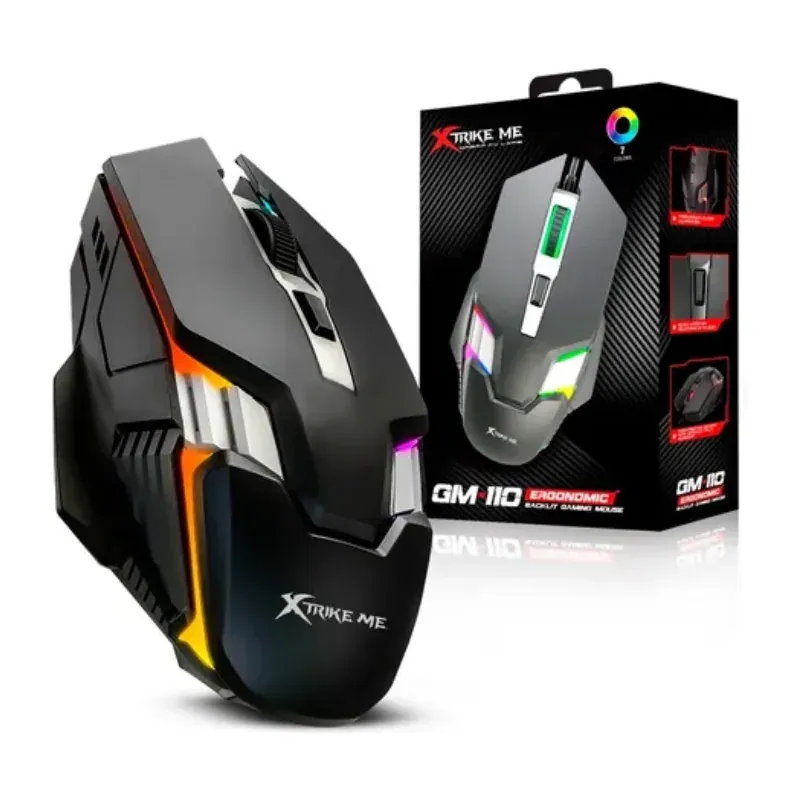 Mouse xtrike me GM-110 bk 4 bot. iluminacion rgb dpi 1200 1800 2400 3600